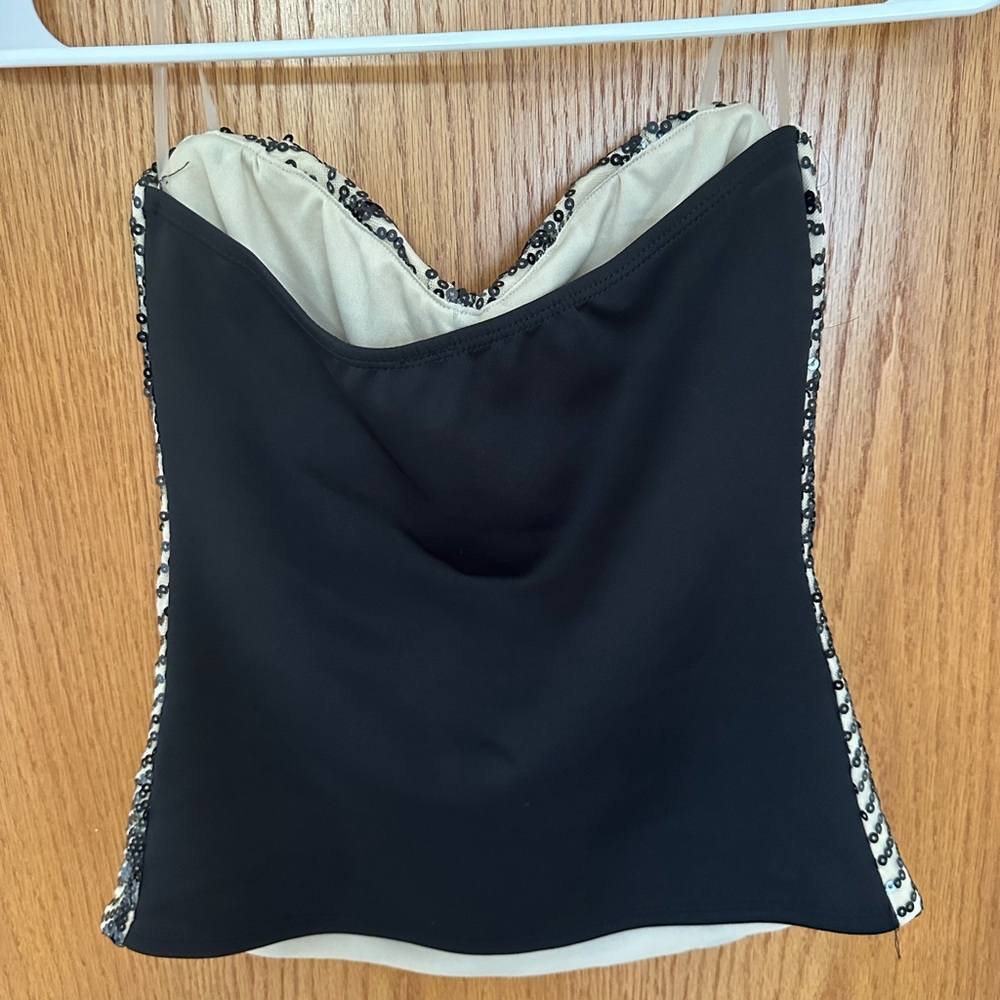 Windsor Top | Sequin Strapless Blouse | Color: Black/Tan | Size: SM - Picture 2 of 4